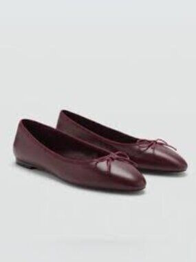 Mango burgundy maroon bow ballet flats 36 6